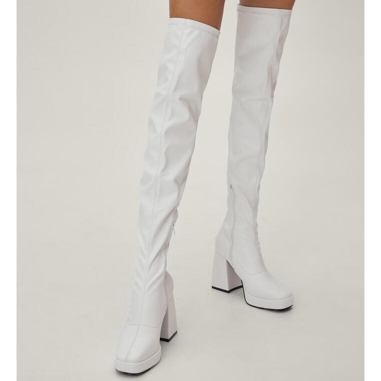 Faux Leather Thigh High Platform Boots - Nasty Gal