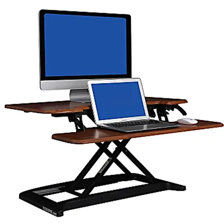 FlexiSpot AlcoveRiser Sit-To-Stand Desk Converter, 35"W, Mahogany