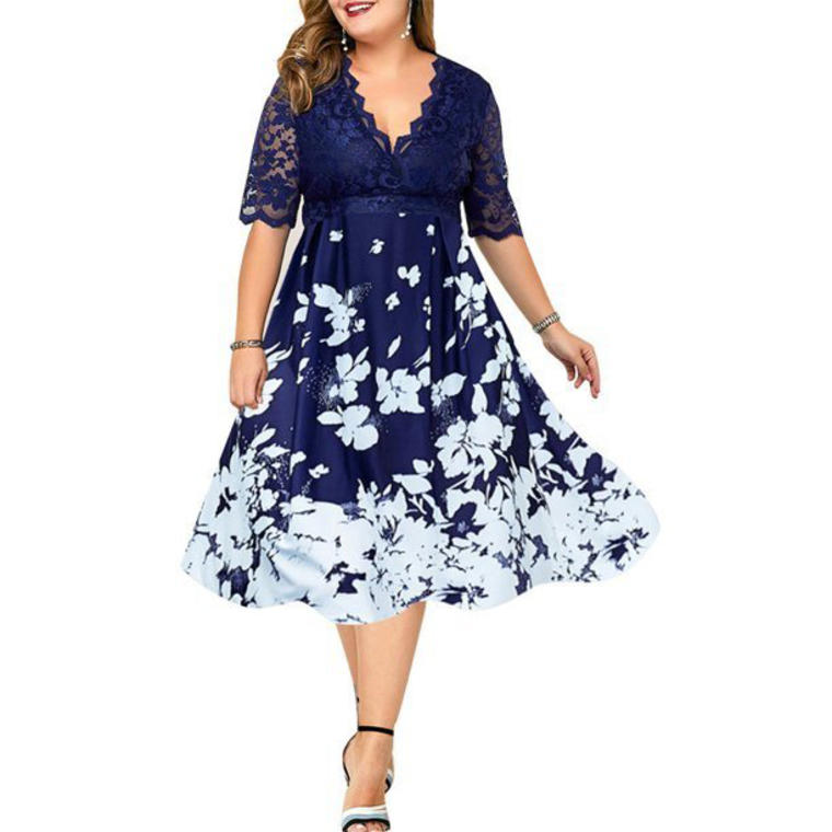Floral Lace Deep V Neck Short Sleeve Dress - Walmart