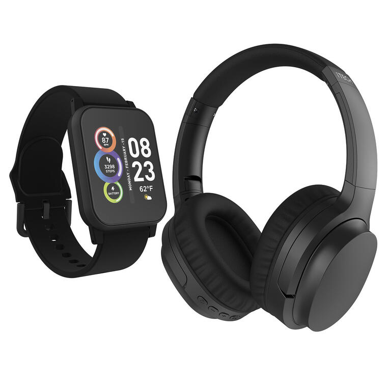 Fusion 2 Unisex Black Smart Watch with Wireless Headphone - Walmart