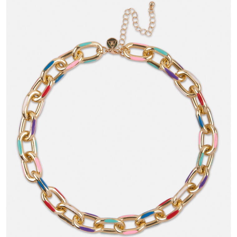 gold look enamel link chain necklace - Missguided