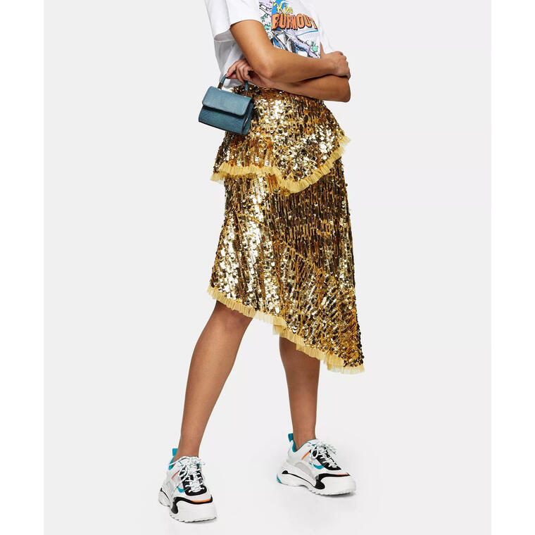 Gold Sequin Ruffle Midi Skirt - Topshop