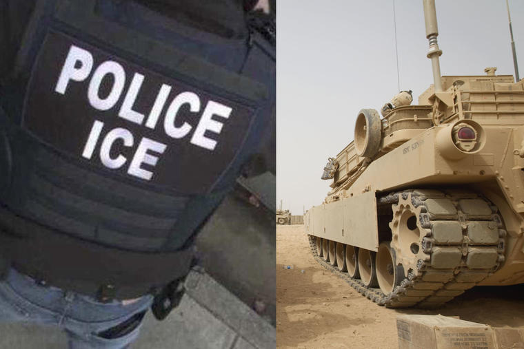 Imagen de archivo de un tanque estadounidense en Afganistán (derecha) y de un oficial de ICE. 