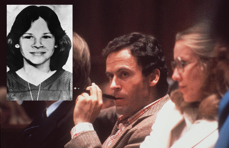 Ted Bundy, durante el juicio en Miami (Florida) en 1979. A la izquierda, una de sus víctimas, Kimberly Leach. 