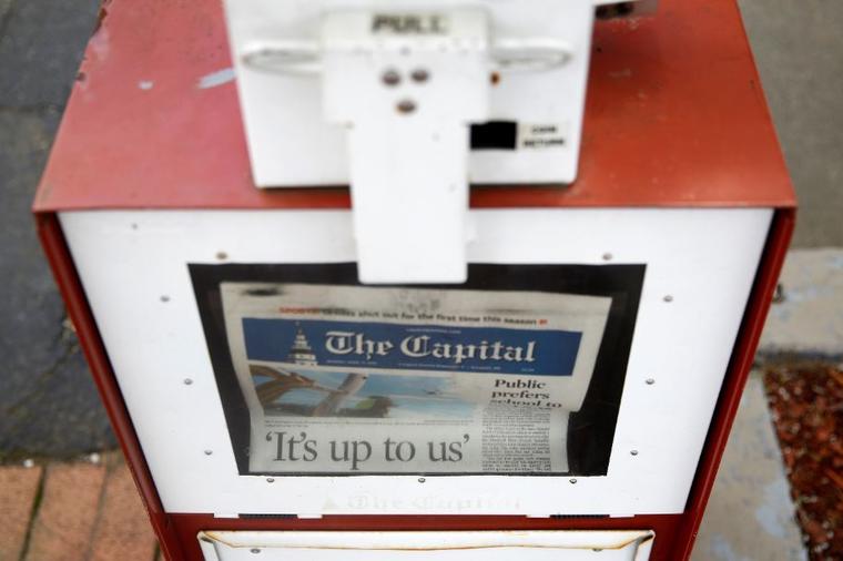 El periódico Capital Gazette que recibió una citación especial en los premios Pulitzer por su cobertura a un tiroteo en 2018 que dejó a cinco empleados muertos. 