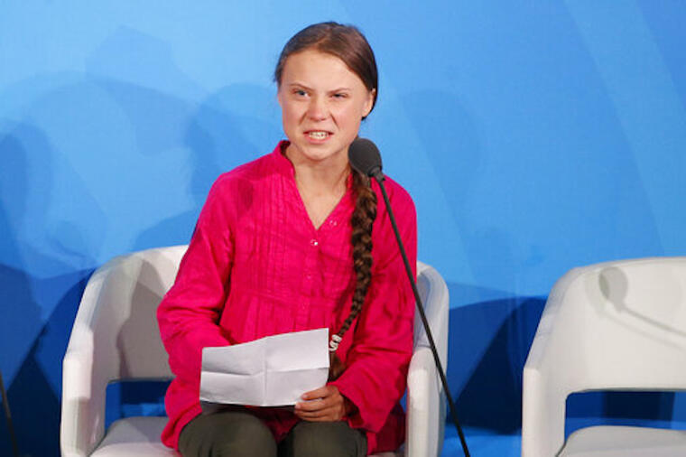 Imagen de Greta Thunberg hablando en la Cumbre de la Acción Climática en la Asamblea General de la Organización de las Naciones Unidas.