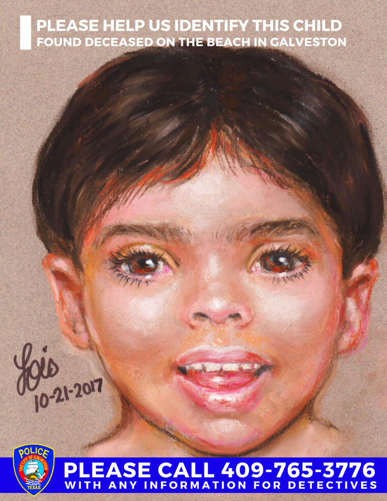 Retrato de Jayden Alexander López que hizo el Departamento de Policía de Galveston para identificar al niño.