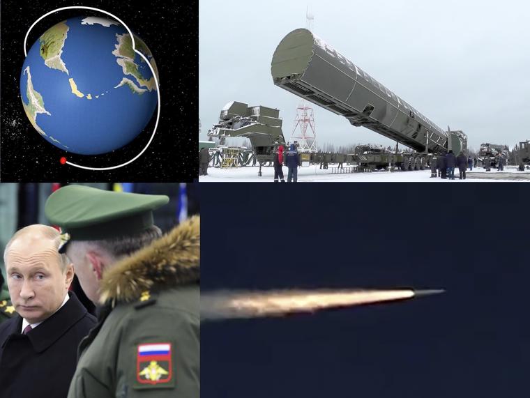 Imágenes del armamento desvelado por Putin (a la izquierda) el pasado febrero. 