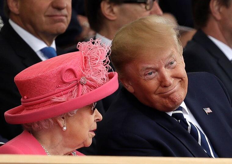 La reina Isabel II y el presidente Donald Trump en un evento para conmemorar el 75 aniversario del Día D en Portsmouth, Inglaterra, el miércoles 5 de junio de 2019.