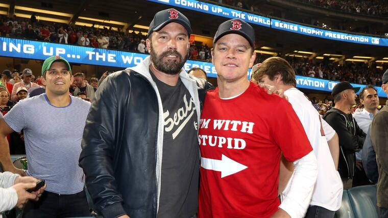Ben Affleck y Matt Damon en el Dodgers Stadium, 2018