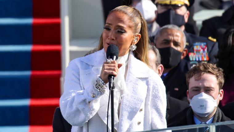 Jennifer Lopez cantando en la inauguración presidencial de Joe Biden