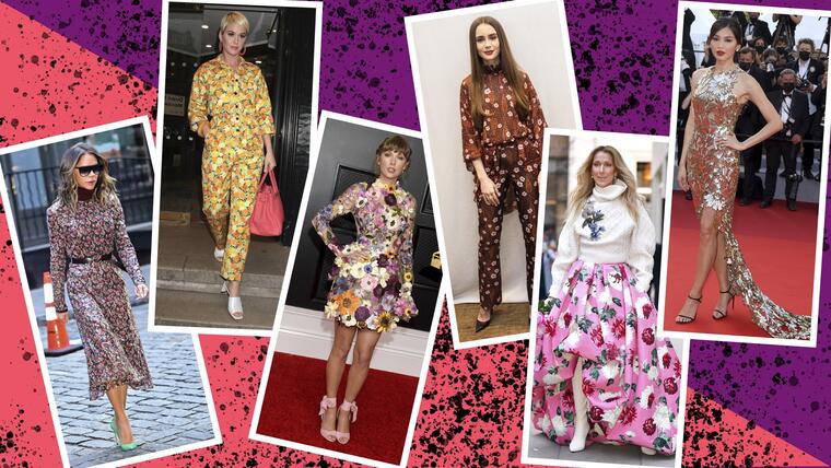 Dale vida a tu imagen y lleva los diseños florales de las famosas esta primavera Celine Dion, Taylor Swift, Lily Collins, Gemma Chan, Katy Perry y Victoria Beckham.