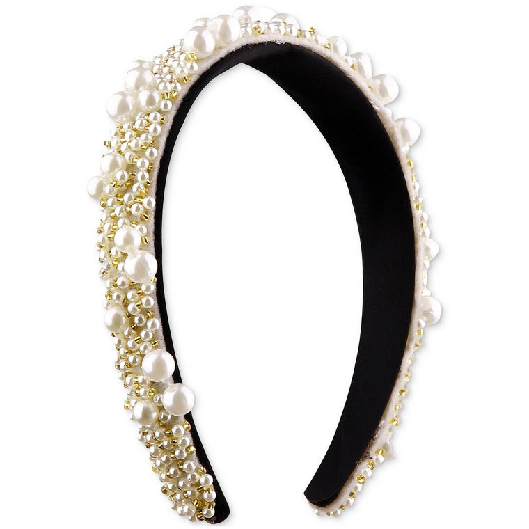 INC Gold-Tone Bead & Imitation Pearl Cluster Headband - Macy’s
