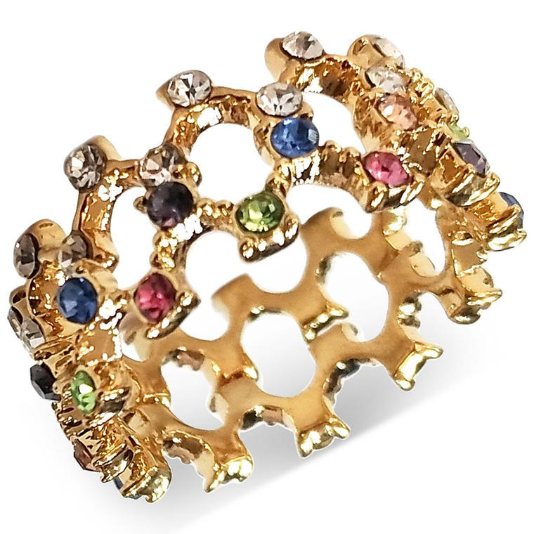 INC Gold-Tone Multicolored Stone Openwork Ring, Created for Macy's