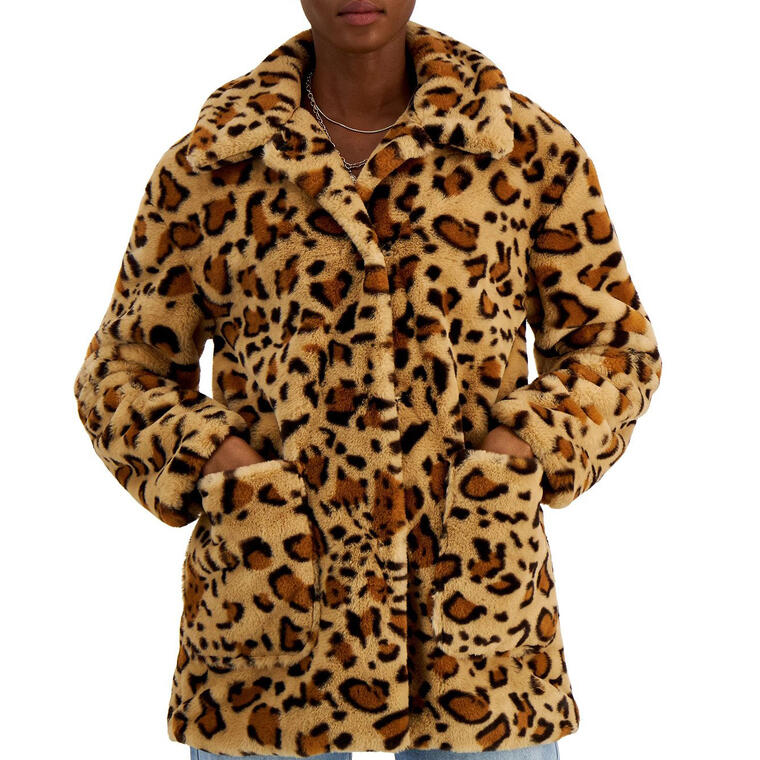 Juniors' Leopard Faux-Fur Coat - Macy’s