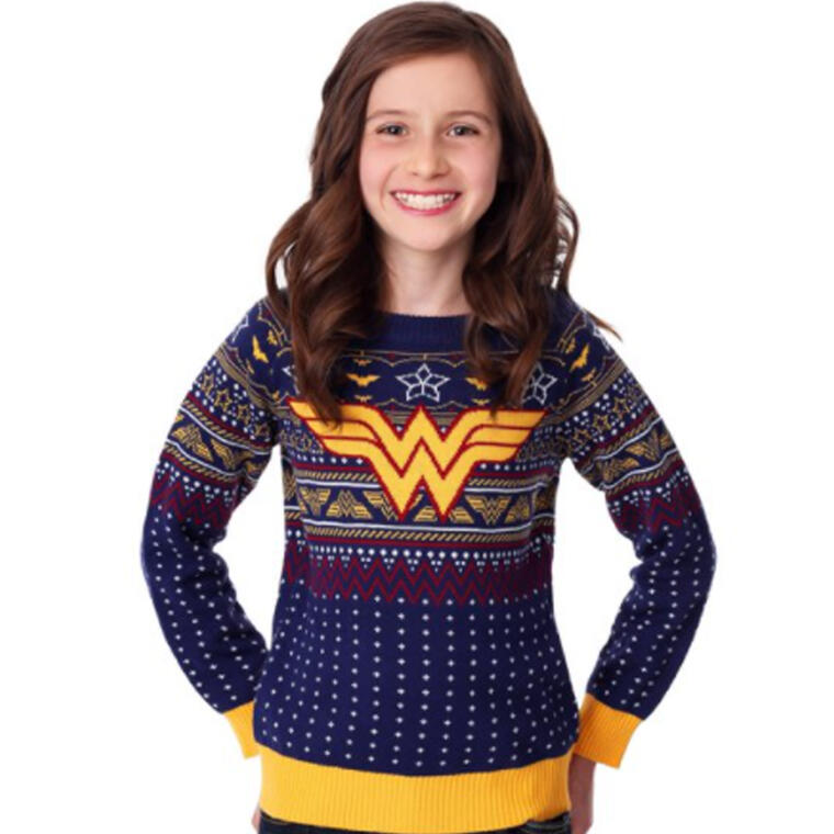 Suéter navideño para niña de la Mujer Maravilla.