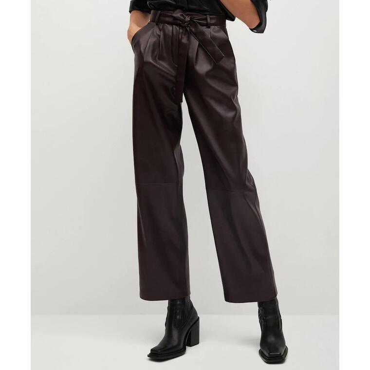 Leather-effect straight trousers - Mango