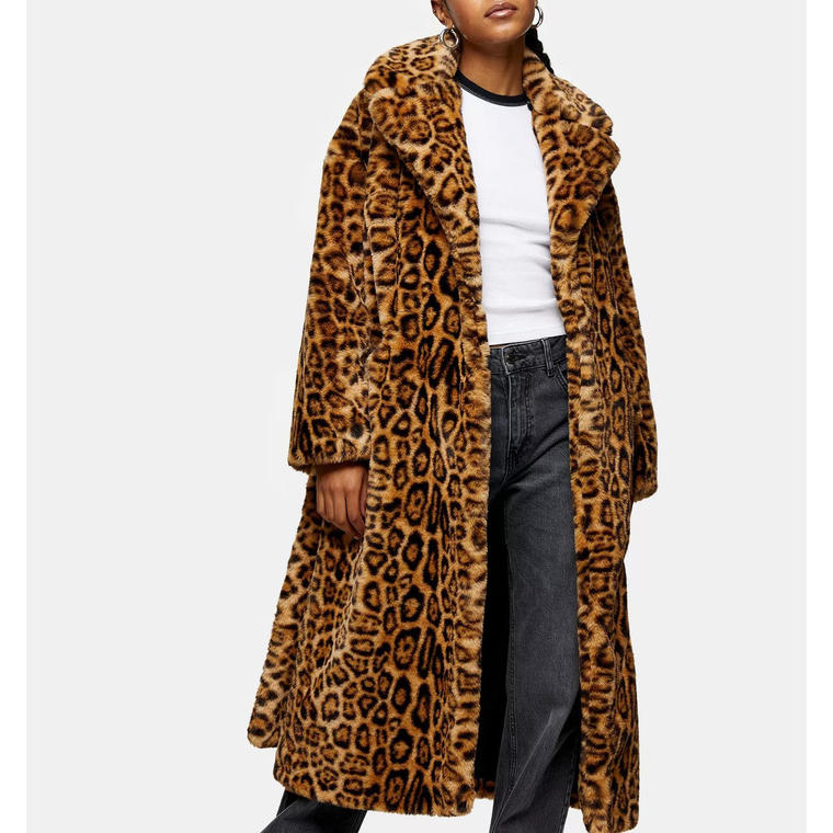 Leopard Print Faux Fur Belted Coat - Topshop
