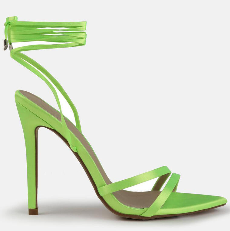 lime satin pointed toe lace up barely there heel sandals - Missguided