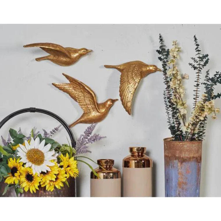 Metallic Gold Polystone Birds Wall Decor (Set of 3) - Home Depot