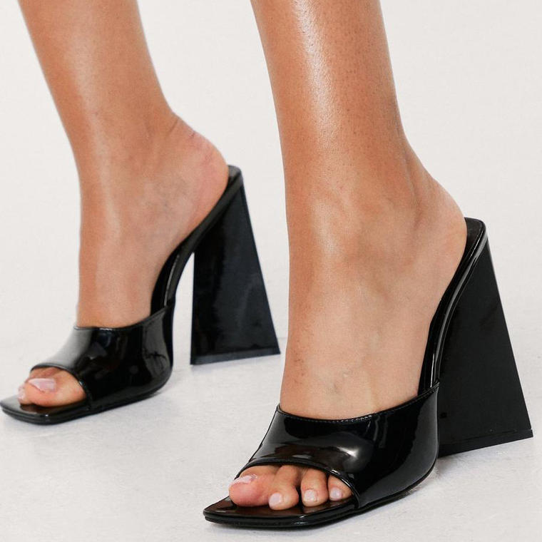 Patent Faux Leather Open Toe Heeled Mules - Nasty Gal