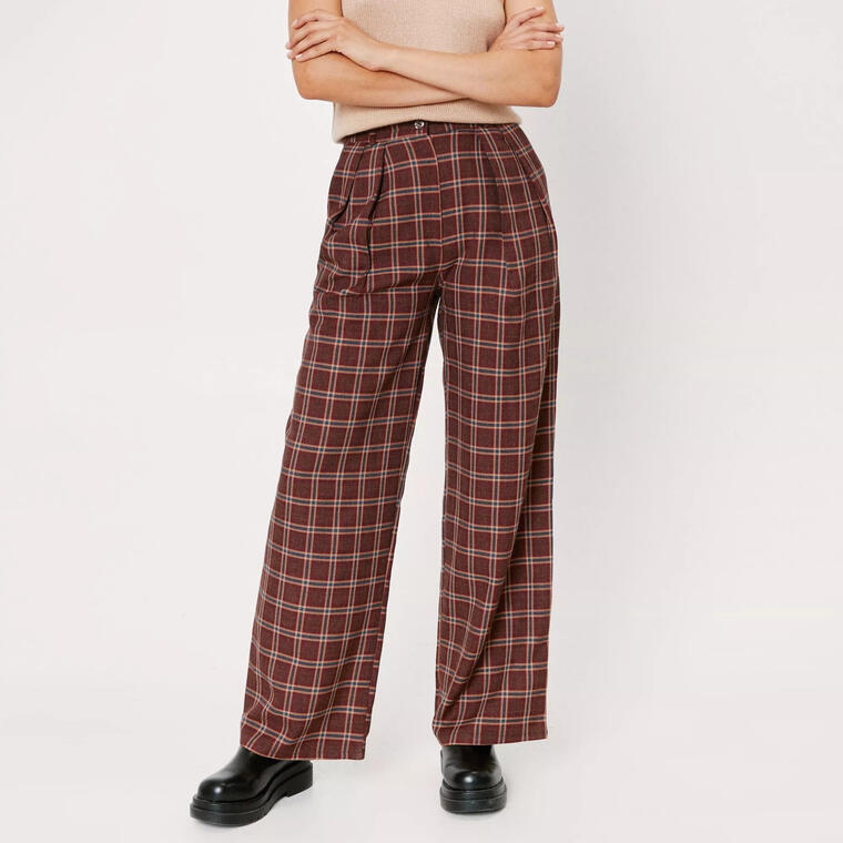 Plaid Tailored Wide Leg Pleated Pants - Nasty Gal