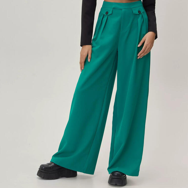 Pleated Button Detail Tailored Wide Leg Pants - Nasty Gal