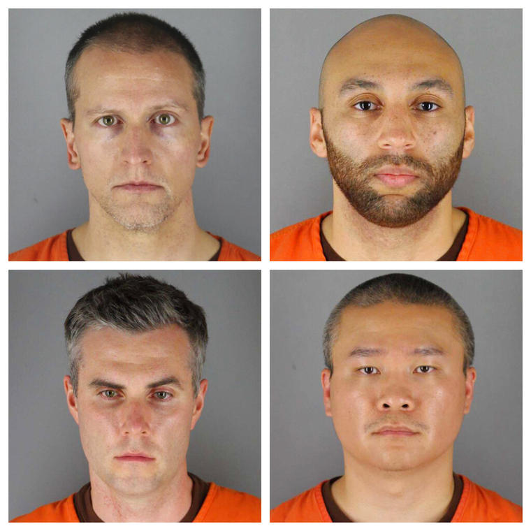 Los policías Derek Chauvin, J. Alexander Kueng, Thomas Lane y Tou Thao, acusados por el homicidio de George Floyd.