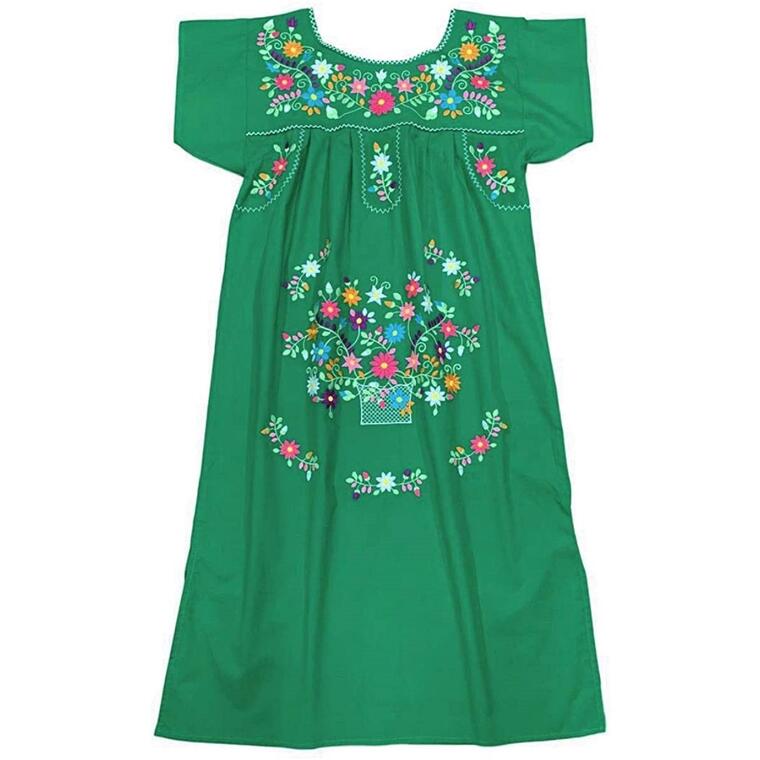 Puebla Mexican Inspired Traditional Floral Embroidered