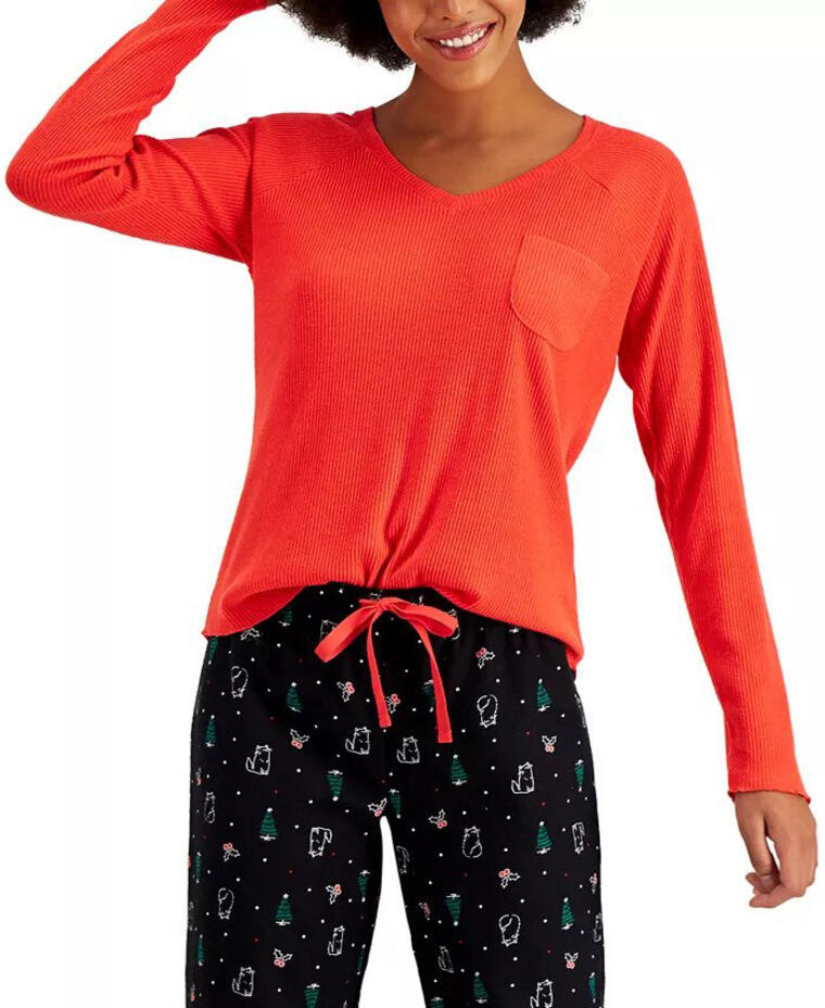 Ribbed Hacci Sweater Knit Pajama Top, Created for Macy's