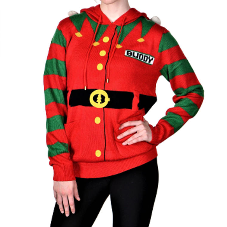 RWB Slim Fit Women's Ugly Christmas Sweaters Santa Elf Hoody Pullover Red
