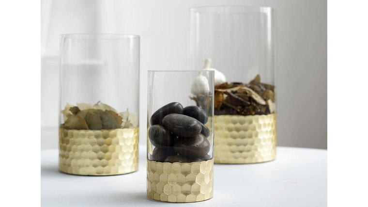Set of 3 Glass Cylinder Vases with Gold Honeycomb Base - Walmart