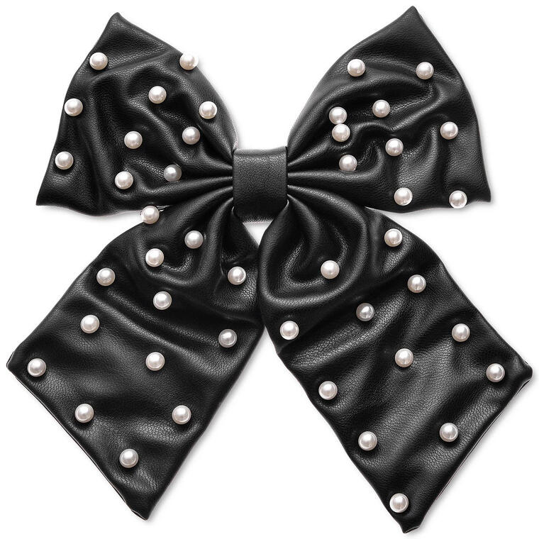 Silver-Tone Studded Leather Bow Hair Clip, Created for Macy's