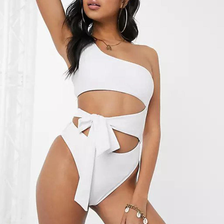 South Beach one shoulder swimsuit with cut out in white - Asos