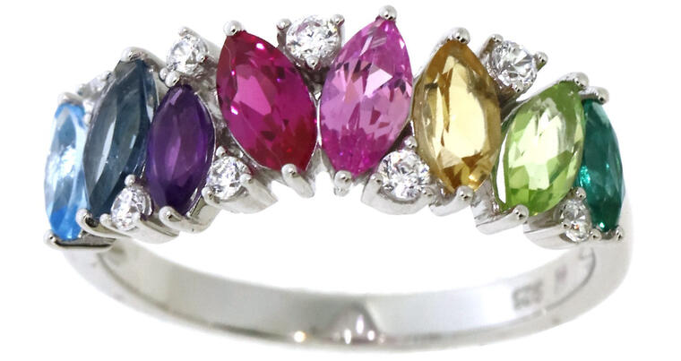 Sterling Silver Genuine and Created Rainbow Gemstone and White CZ Band Ring - Walmart