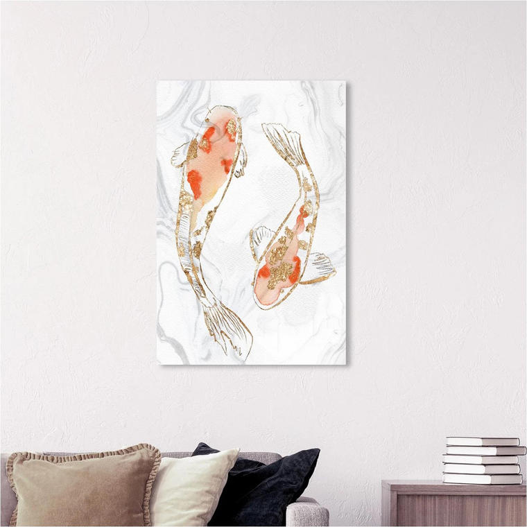 Two Koi Fish Marble by Julianne Taylor Style Canvas Art Collection - Macy’s