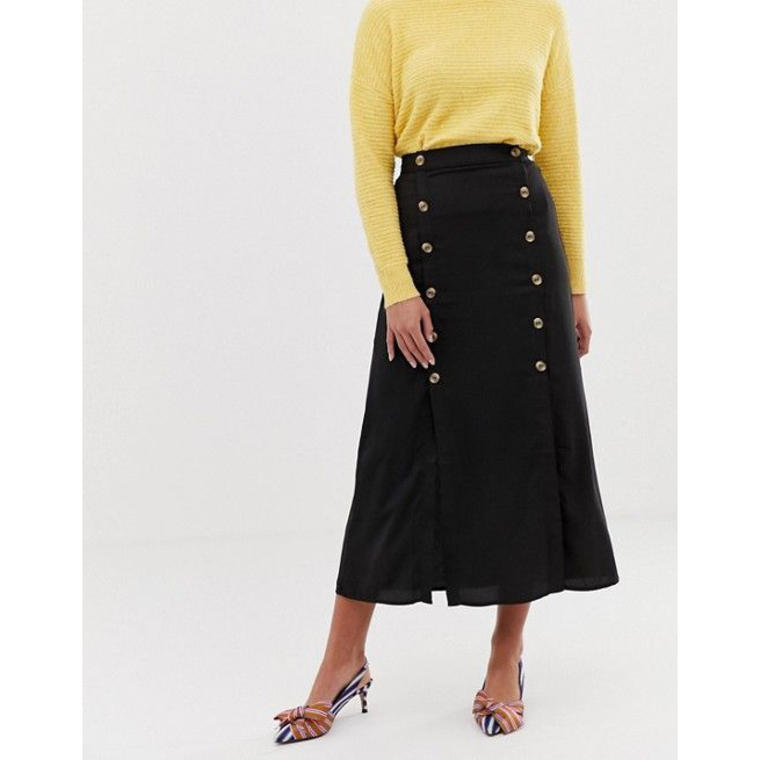 Vero Moda double split button front midaxi skirt in black - Asos