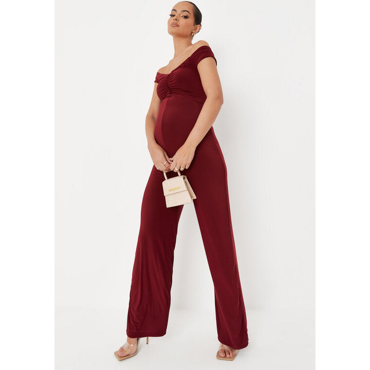 wine slinky sleeveless ruched front maternity jumpsuit - Missguided