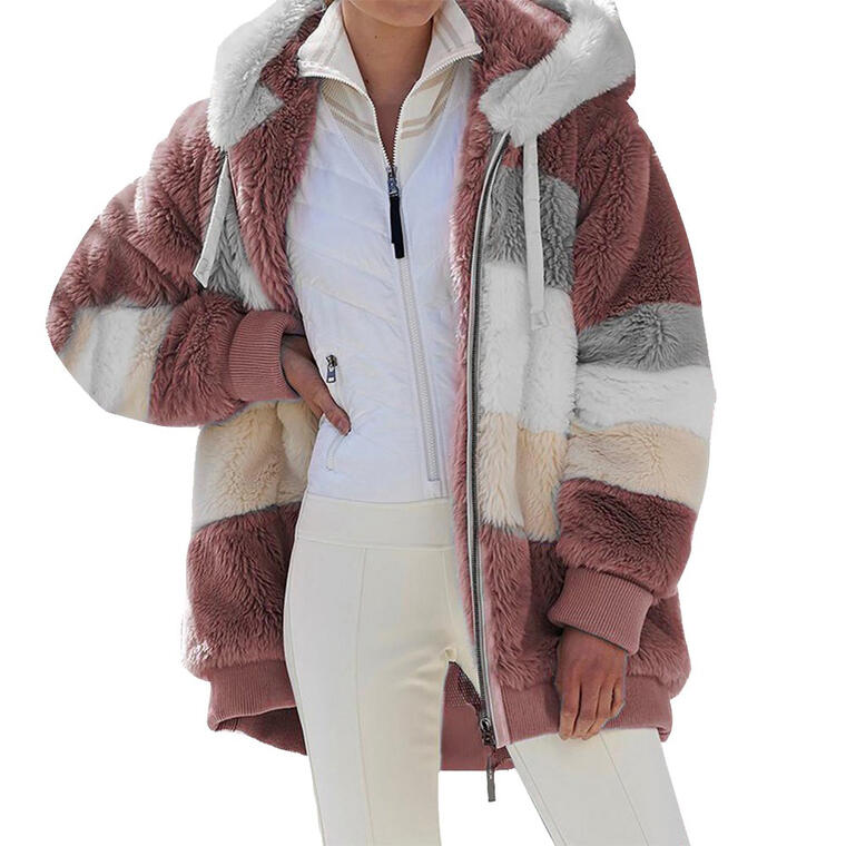 Winter Plush Coat for Women Color Block - Walmart