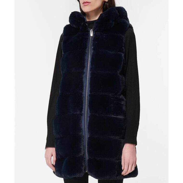 Women's Grooved Hooded Faux-Fur Vest - Macy’s