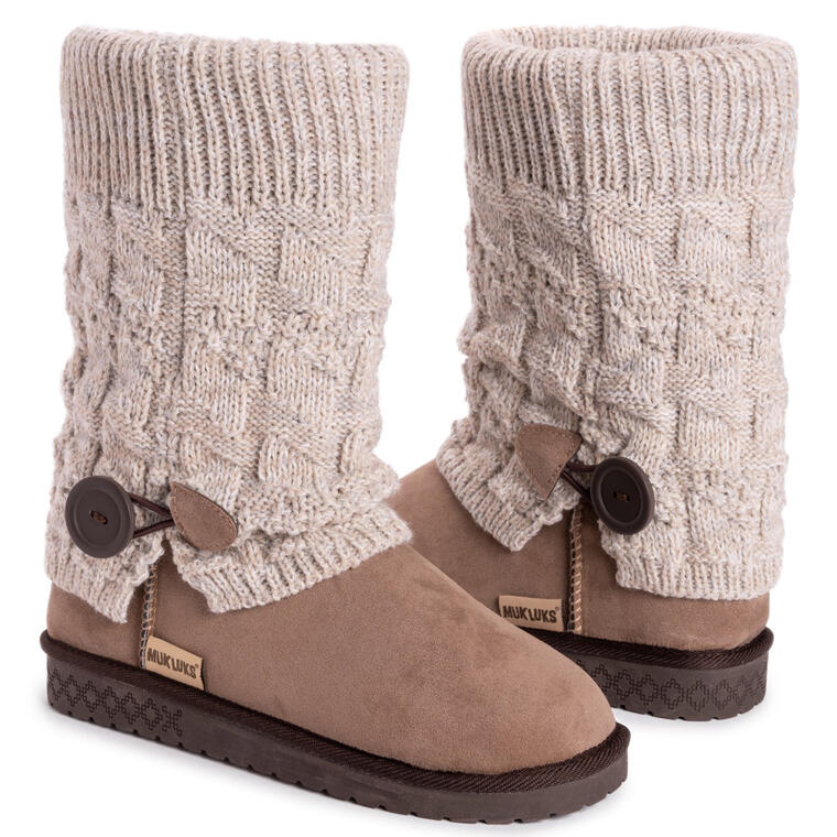 Women's Janie Faux Fur Lined Side Button Cable Knit Boot - Walmart