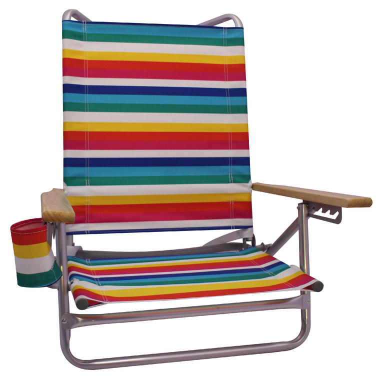 Wood Arm Reclining Lay-Flat Beach Chair Rainbow Stripe - Walmart
