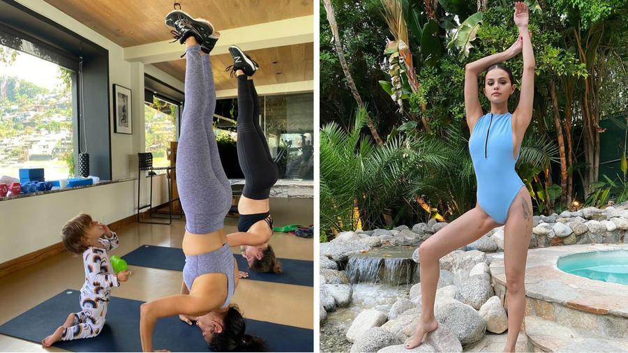Eva Longoria y Selena Gomez haciendo ejercicio