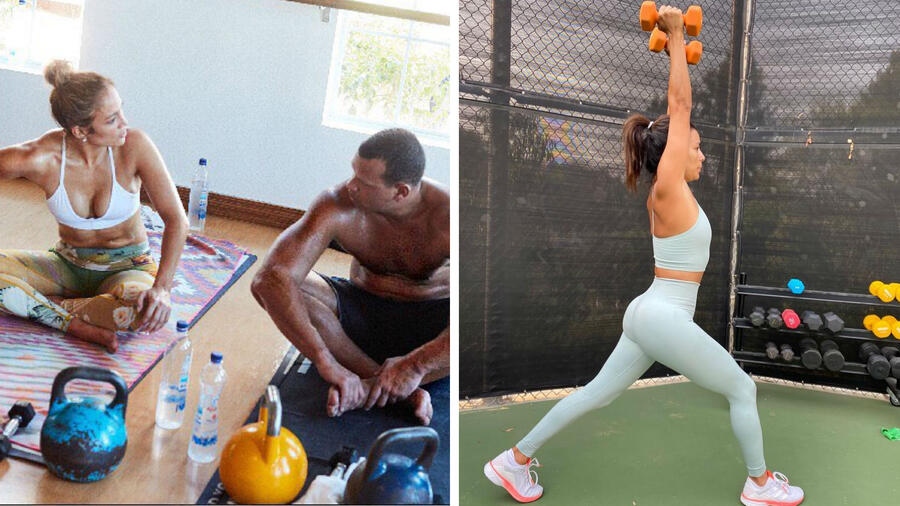 Jennifer Lopez y Eva Longoria haciendo ejercicio