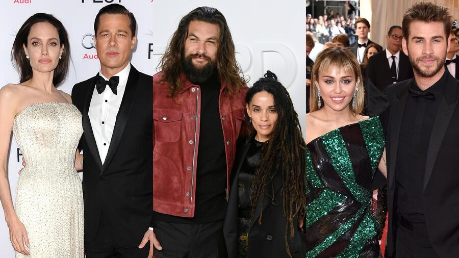 Angelina Jolie y Brad Pitt; Jason Momoa y Lisa Bonet; Miley Cyrus y Liam Hemsworth
