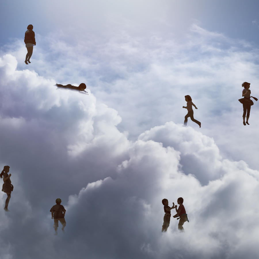 Children playing  on the cloud