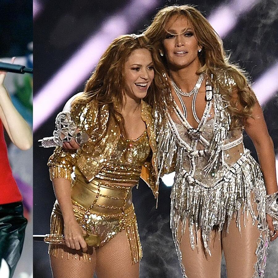 Enrique Iglesias con Christina Aguilera, y Shakira con Jennifer Lopez en el medio tiempo del Super Bowl