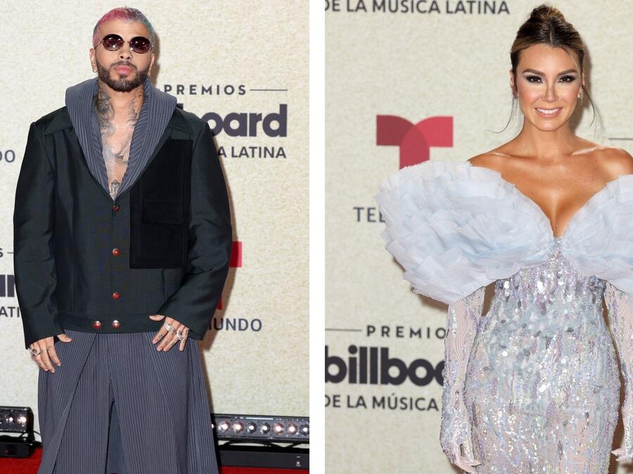 Rauw Alejandro y Elizabeth Gutiérrez en la alfombra roja de los premios Billboard 2021