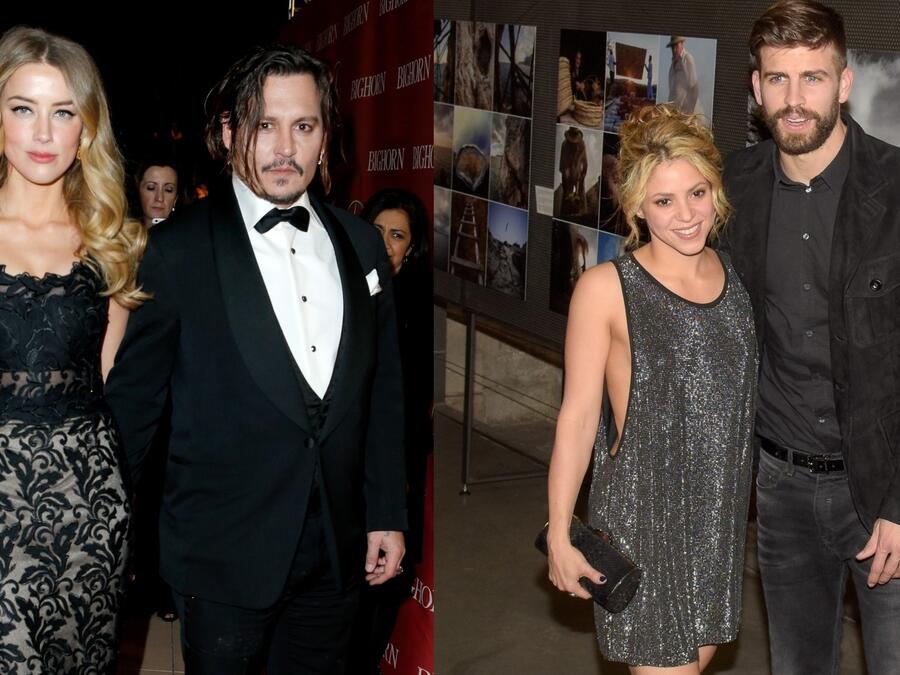 Johnny Depp y Amber Heard (izquierda), Shakira y Gerard Piqué (derecha).