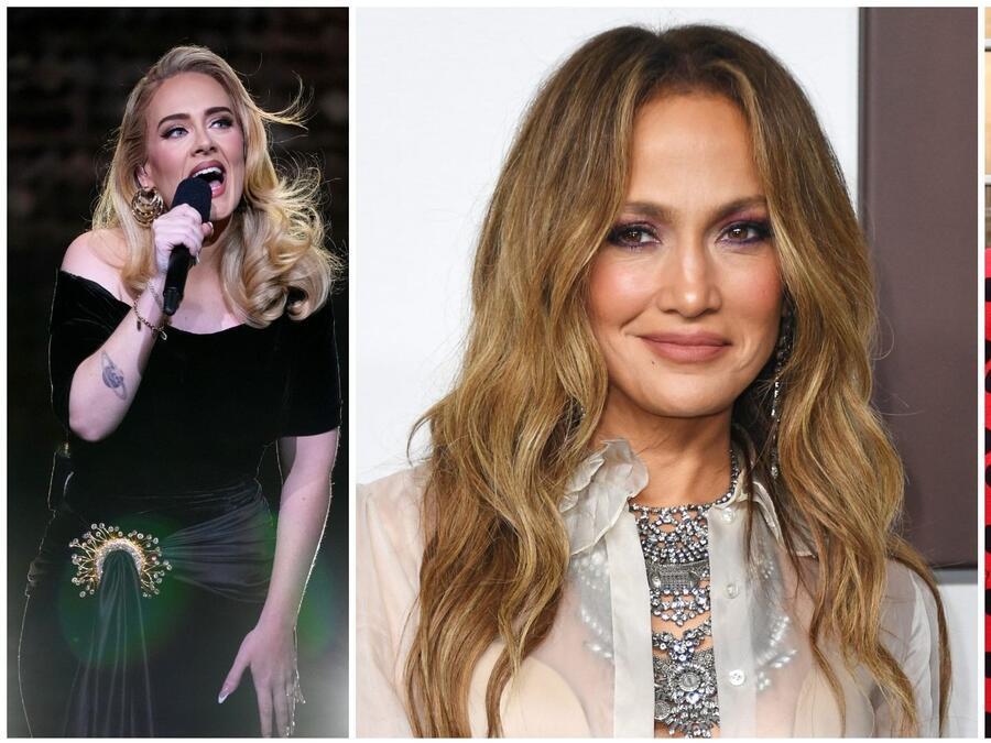 Adele en su concierto en Las Vegas 2022 / Jennifer Lopez pasarela Ralph Lauren SS24 / Usher Paris Fashion Week 2023.
